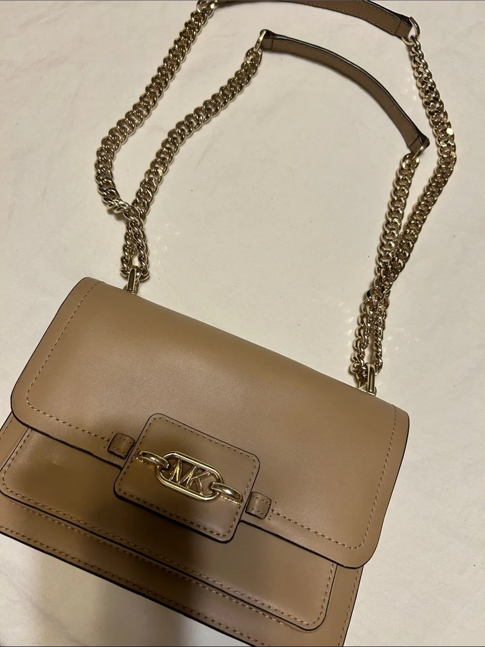 Michael Kors Taupe Crossbody Bag with Gold Chain